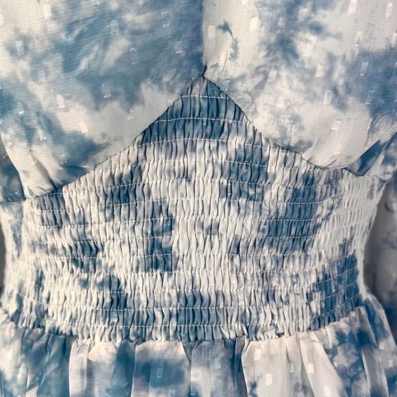 Fit & Flare Swiftie Dress Sz XL Blue White Balloon Sleeve Ruffle Floral Romantic - Picture 12 of 16